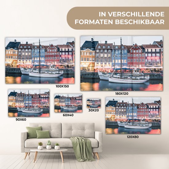 Copenhagen by night Glass 90x60 cm - Tirage photo sur verre (Décoration murale en plexiglas)