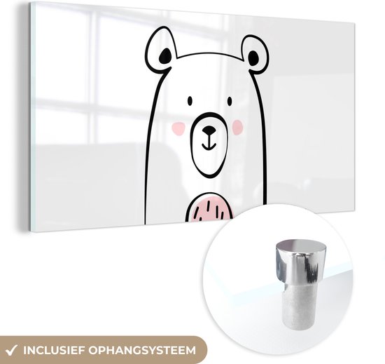 MuchoWow® Peinture sur verre 80x40 cm - Peinture sur verre acrylique - Ours - Enfants - Wit - Photo sur verre - Peintures