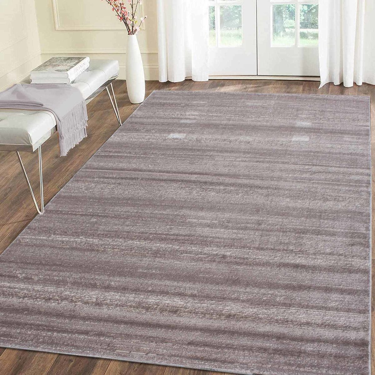 flycarpets Marlon Vloerkleed Effen Gestreept - Beige - Laagpolig - 160x230 cm - Voor in de woonkamer