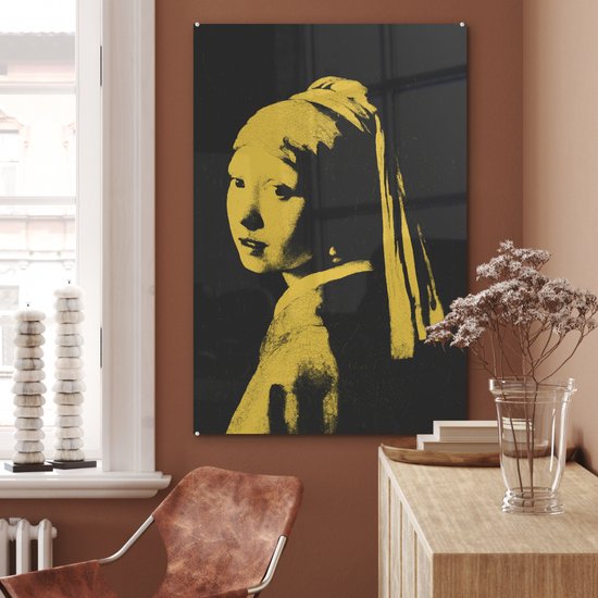 MuchoWow® Peinture sur Verre - Fille à la Perle - Johannes Vermeer - Jaune - 60x90 cm - Peintures sur Verre Acrylique - Photo sur Glas