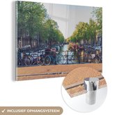 MuchoWow® Peinture sur verre 180x120 cm - Peinture sur verre - Amsterdam - Pont - Vélo - Photo sur verre acrylique - Peintures