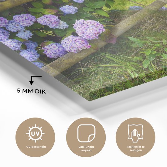 Cottage jardin aux hortensias Plexiglas 180x120 cm - Tirage photo sur Glas (Décoration murale Plexiglas) XXL / Groot format!