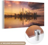 MuchoWow® Glasschilderij 40x20 cm - Schilderij acrylglas - Manhattan skyline - Foto op glas - Schilderijen
