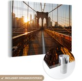 MuchoWow® Glasschilderij 180x120 cm - Schilderij acrylglas - Brooklyn Bridge in New York tijdens zonsondergang - Foto op glas - Schilderijen