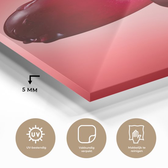 MuchoWow® Glasschilderij 80x160 cm - Schilderij acrylglas - Kersen - Fruit - Rood - Foto op glas - Schilderijen