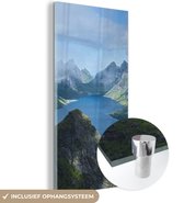 MuchoWow® Glasschilderij 20x40 cm - Schilderij acrylglas - Uitzicht over fjorden in Noorwegen - Foto op glas - Schilderijen