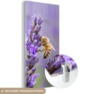 MuchoWow® Glasschilderij 40x80 cm - Schilderij acrylglas - Bij op lavendel - Foto op glas - Schilderijen