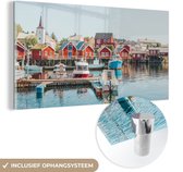 MuchoWow® Glasschilderij 40x20 cm - Schilderij acrylglas - Lofoten in Noorwegen - Foto op glas - Schilderijen