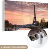 MuchoWow® Glasschilderij 40x20 cm - Schilderij acrylglas - Parijs - Eiffeltoren - Brug - Foto op glas - Schilderijen