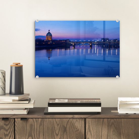 ® Glasschilderij 30x20 cm - Schilderij acrylglas - Toulouse - Frankrijk - Blauw - Foto op glas - Muurdecoratie woonkamer - Wanddecoratie slaapkamer - Schilderijen