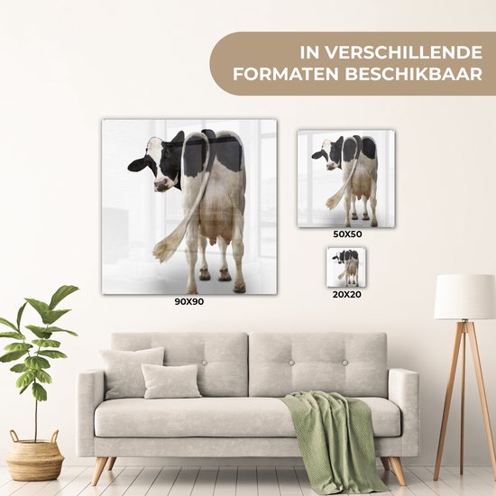 MuchoWow® Peinture sur verre 20x20 cm - Peinture sur verre acrylique - Vache regardant la caméra par derrière sur fond blanc - Photo sur verre - Peintures