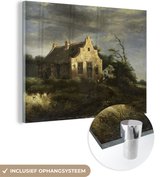 MuchoWow® Glasschilderij 40x30 cm - Schilderij acrylglas - Boerenhuis in bosachtig duinlandschap - Schilderij van Jacob van Ruisdael - Foto op glas - Schilderijen
