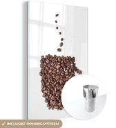 MuchoWow® Glasschilderij 40x60 cm - Schilderij acrylglas - Koffiekop gemaakt van koffiebonen - Foto op glas - Schilderijen