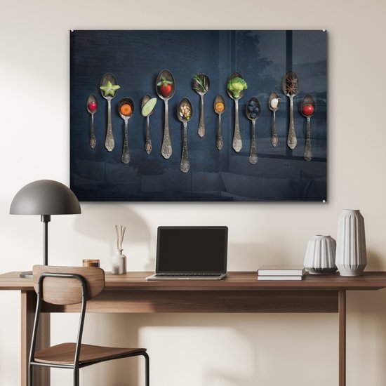Peinture sur Verre - Herbes sur Cuillères en Argent - 120x80 cm - Peintures sur Verre Peintures - Photo sur Glas