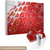 MuchoWow® Glasschilderij 60x40 cm - Schilderij acrylglas - Fruit - Aardbei - Zaden - Foto op glas - Schilderijen