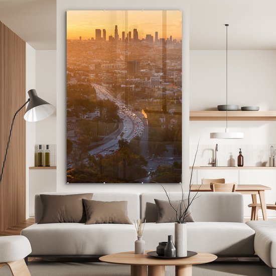 MuchoWow® Peinture sur verre 100x150 cm - Peinture sur verre acrylique - Los Angeles - Amérique - Coucher de soleil - Photo sur verre - Peintures