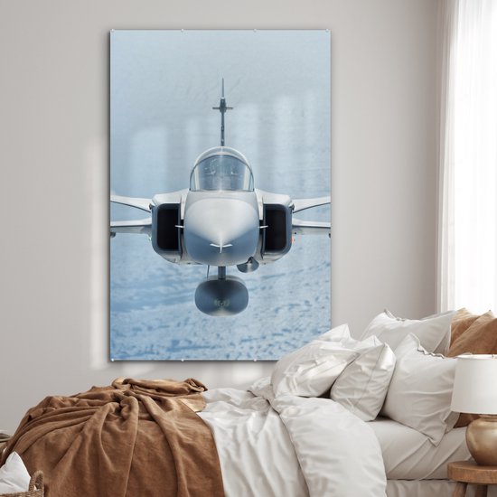 MuchoWow® Peinture sur verre 120x180 cm - Peinture acrylique sur verre - Avion de chasse volant de face - Photo sur verre - Peintures