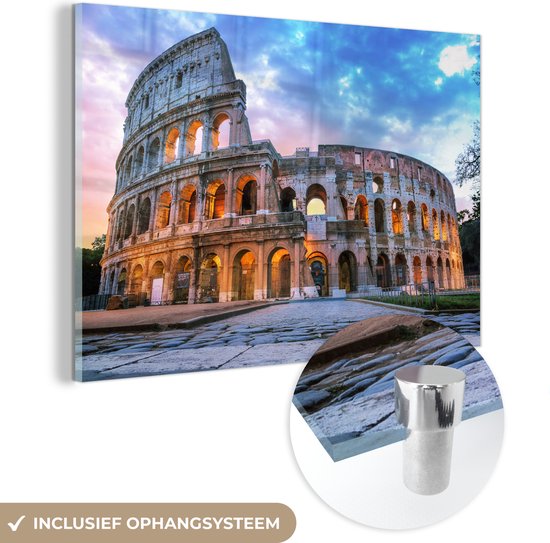 Foto: Muchowow glasschilderij 150x100 cm schilderij acrylglas rome colosseum lampen foto op glas schilderijen