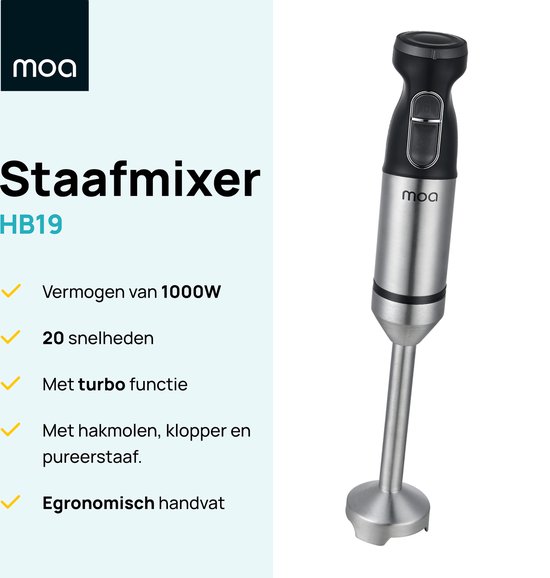 Analytisch basketbal verkoper MOA Staafmixer - 1000 Watt - inclusief accessoires - Hakmolen - Klopper -  Maatbeker... | bol.com