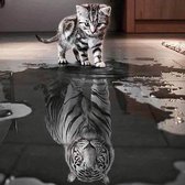 Diamond Painting Kitten met tijger spiegelbeeld 30x30cm. (Volledige bedekking - Vierkante steentjes) diamondpainting inclusief tools