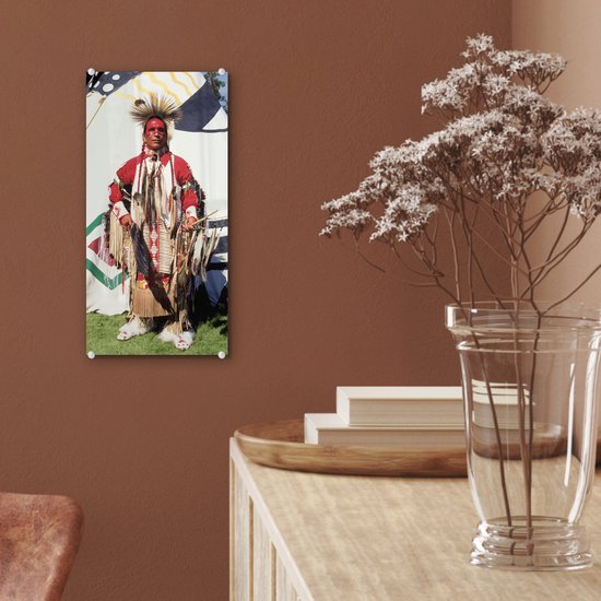 Peinture sur verre - Un Indien devant un tipi - 20x40 cm - Peintures sur Verre Peintures - Photo sur Glas