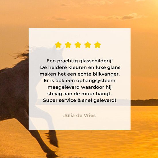 ® Glasschilderij 60x120 cm - Schilderij acrylglas - Kudde paarden galoppeert in Camargue in de zonsondergang - Foto op glas - Muurdecoratie woonkamer - Wanddecoratie slaapkamer - Schilderijen