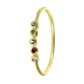 Dames Ring 5 multicolor zirkonia's - Ring - Cadeau - 14 Karaat Goud - Geelgoud