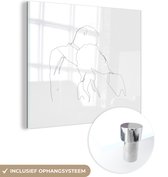 MuchoWow® Glasschilderij 50x50 cm - Schilderij acrylglas - Relatie - Line art - Koppel - Foto op glas - Schilderijen