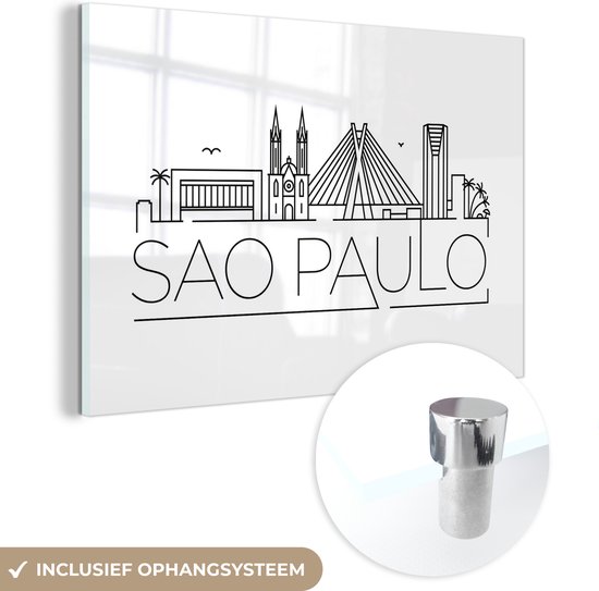 Glasschilderij - Stadsaanzicht Sao Paulo met een witte achtergrond - Plexiglas Schilderijen