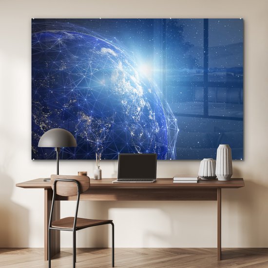 MuchoWow® Peinture sur verre - Terre - Réseau - Lumière - 150x100 cm - Peintures sur verre acrylique - Photo sur Glas