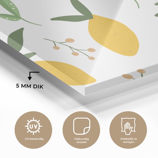 MuchoWow® Peinture sur Verre - Citrons - Motifs - Wit - Abstrait - 150x100 cm - Peintures sur Verre Peintures - Photo sur Glas