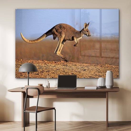 ® Glasschilderij 150x100 cm - Schilderij acrylglas - Kangoeroe - Landschap - Vacht - Bruin - Foto op glas - Muurdecoratie woonkamer - Wanddecoratie slaapkamer - Schilderijen
