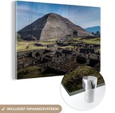 MuchoWow® Glasschilderij 180x120 cm - Schilderij acrylglas - Grote piramide in Mexico - Foto op glas - Schilderijen