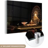 MuchoWow® Glasschilderij 180x120 cm - Schilderij acrylglas - Verlicht reuzenrad in de nacht - Foto op glas - Schilderijen