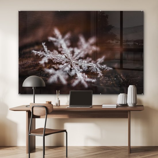 MuchoWow® Peinture sur verre 180x120 cm - Peinture sur verre acrylique - Flocon de neige en gros plan avec mise au point limitée - Photo sur verre - Peintures