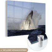 MuchoWow® Glasschilderij 90x60 cm - Schilderij acrylglas - Walvis - Water - Zuid-Afrika - Foto op glas - Schilderijen
