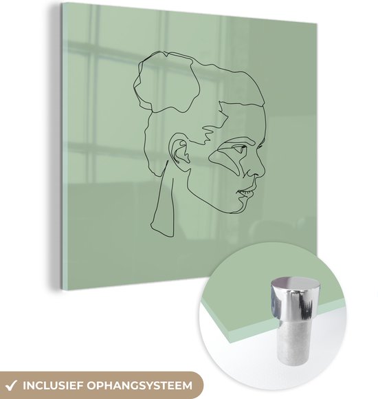 MuchoWow® Glasschilderij 50x50 cm - Schilderij acrylglas - Vrouwen - Minimalisme - Line art - Foto op glas - Schilderijen