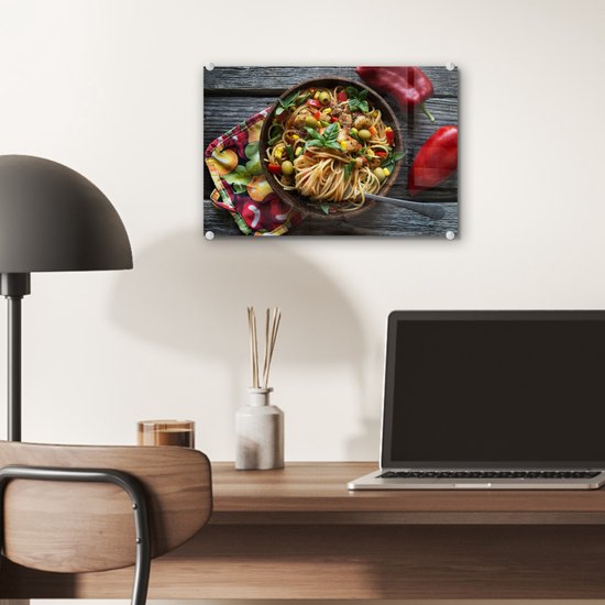 Peinture sur Verre - Pâtes - Légumes - Italien - 30x20 cm - Peintures sur Verre Peintures - Photo sur Glas