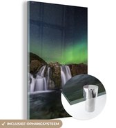 MuchoWow® Glasschilderij 60x90 cm - Schilderij acrylglas - Noorderlicht - Waterval - IJsland - Natuur - Foto op glas - Schilderijen
