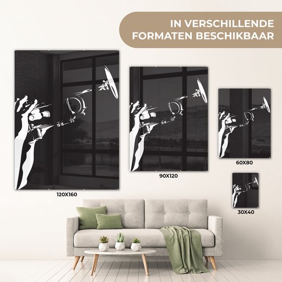MuchoWow® Peinture sur verre 120x160 cm - Peinture sur verre acrylique - Illustration d'une trompette tenue en noir et blanc - Photo sur verre - Peintures