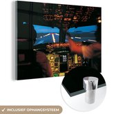 MuchoWow® Glasschilderij 30x20 cm - Schilderij acrylglas - Cockpit met piloten - Foto op glas - Schilderijen