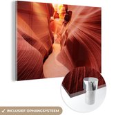 MuchoWow® Glasschilderij 180x120 cm - Schilderij acrylglas - Wereldberoemde Antelope Canyon - Foto op glas - Schilderijen