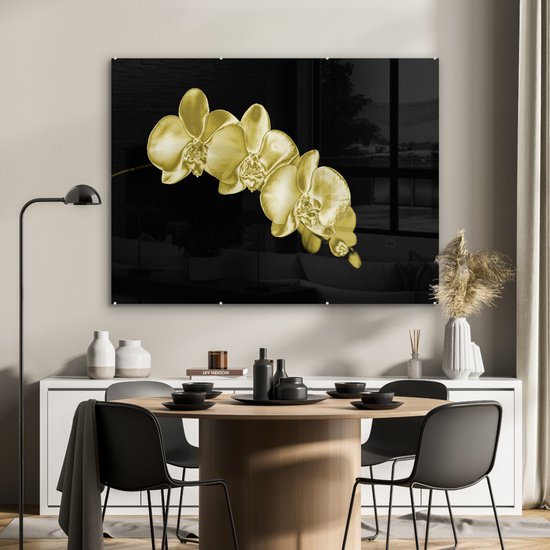 MuchoWow® Peinture sur verre 120x90 cm - Peinture sur verre acrylique - Les orchidées colorées sur fond noir - Photo sur verre - Peintures