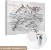 MuchoWow® Glasschilderij 150x100 cm - Schilderij acrylglas - Dolfijnen - Water - Dieren - Foto op glas - Schilderijen