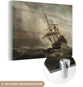 MuchoWow® Peinture sur Verre - Un Navire en Haute Mer dans une Tempête Volante - Peinture de Willem van de Velde - 80x60 cm - Peintures sur Verre Peintures - Photo sur Glas