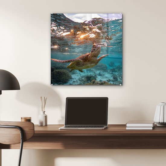 MuchoWow® Peinture sur Verre - Mer - Tortue - Couleurs - 50x50 cm - Peintures Acrylique - Photo sur Glas
