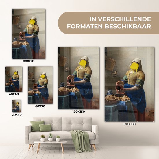 MuchoWow® Peinture sur verre 40x60 cm - Peinture sur verre acrylique - Melkmeisje - Johannes Vermeer - Peinture - Photo sur verre - Peintures