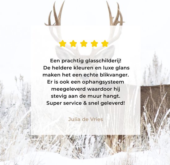 MuchoWow® Peinture sur Verre - Cerf - Hiver - Neige - Animaux - Saisons - Wit - 90x60 cm - Peintures sur Verre Peintures - Photo sur Glas