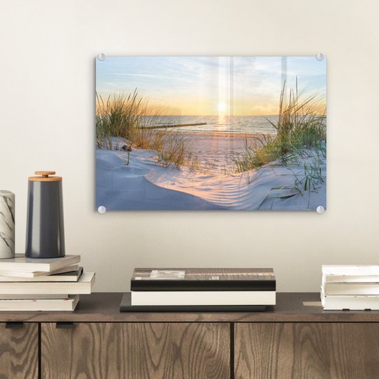 Peinture sur verre - Feuille acrylique - Mer - Dunes - Paysage - Peinture sur verre - Photo sur verre - Verre acrylique - Décoration de chambre - Décoration murale - 30x20 cm - Peintures de salon