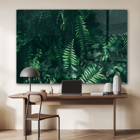 MuchoWow® Peinture sur Verre - Feuilles - Jungle - Nature - Tropical - Plantes - 150x100 cm - Peintures sur Verre Acrylique - Photo sur Glas